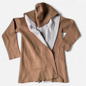 Magaschoni Brown Hooded coat women’s quiet luxury brown cream cozy - size small